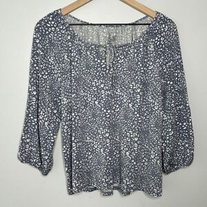 Garnett Hill Women's Large Blue Gray‎ Top 3/4 Sleeve Pullover Boho Soft Coastal